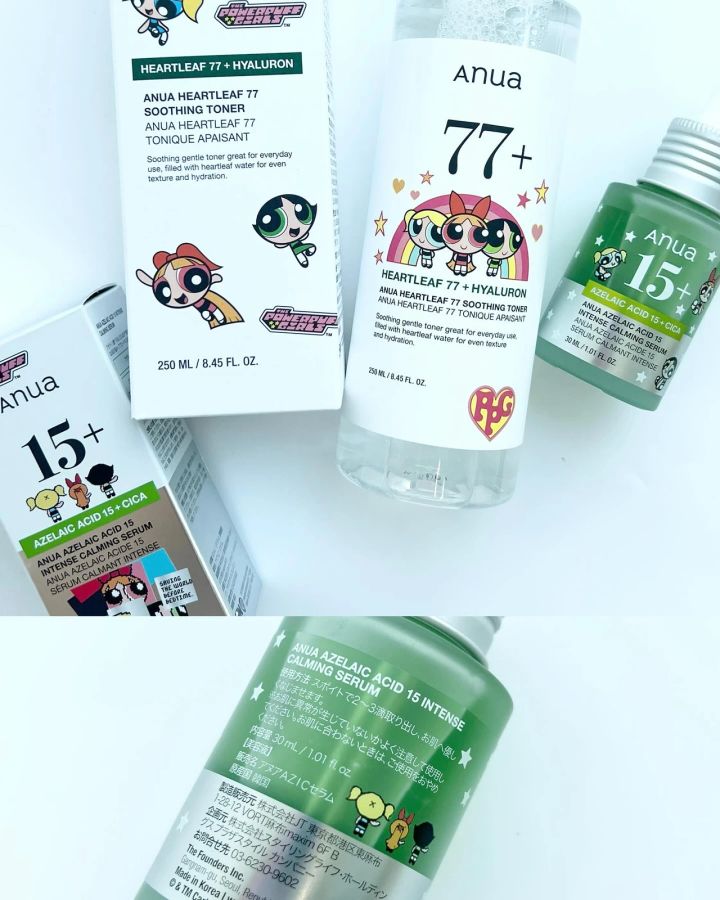 Anua アヌア ドクダミ77スージングトナー パワーパフ ガールズ、Anua アヌア アゼライン酸15インテンスカーミングセラム パワーパフ ガールズ