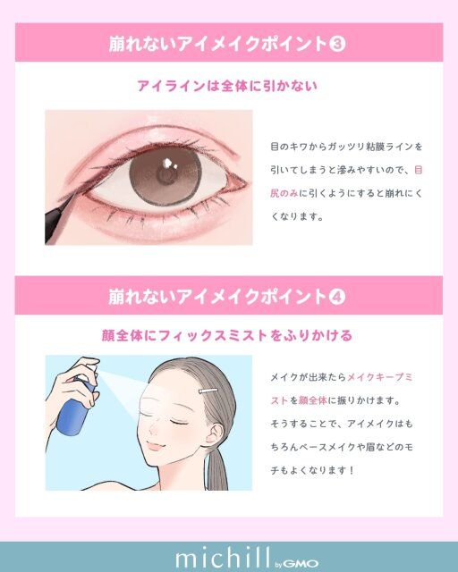 崩れないアイメイクポイント アイラインは全体に引かない フィックスミストをふりかける