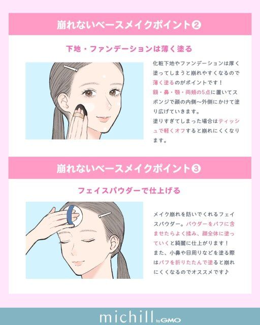 崩れないベースメイク 下地・ファンデは薄く塗る フェイスパウダーで仕上げる