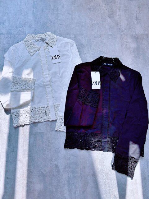 ZARA ZW COLLECTION クロシェシャツ ホワイト ブラック