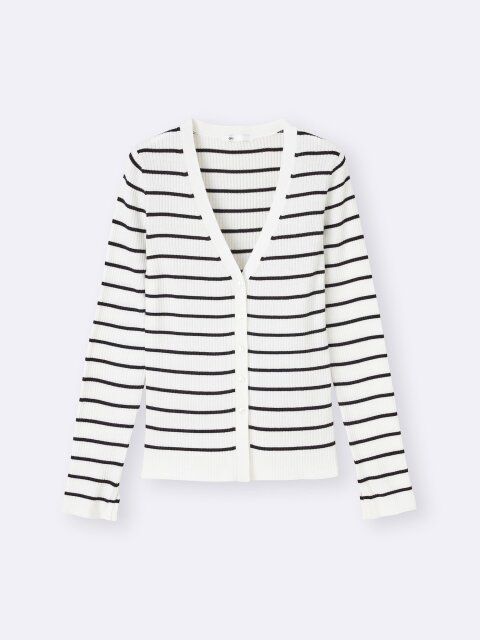 2025gu夏女性おすすめUVカットボーダーVネックカーディガン