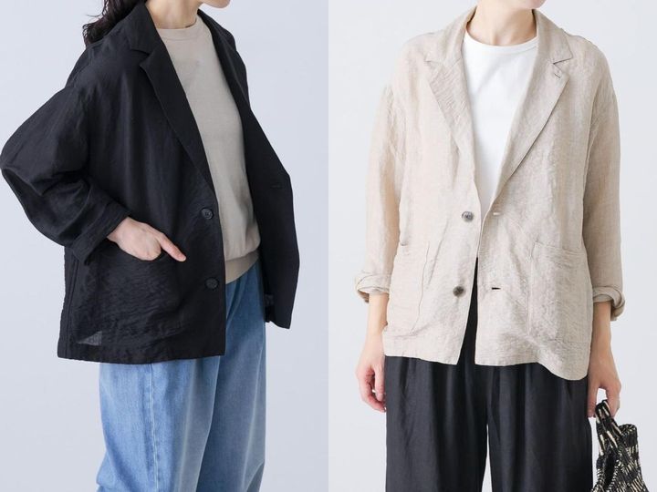 画像: 「リネンレーヨンテーラードジャケット」各￥25,300 出典：かぐれ