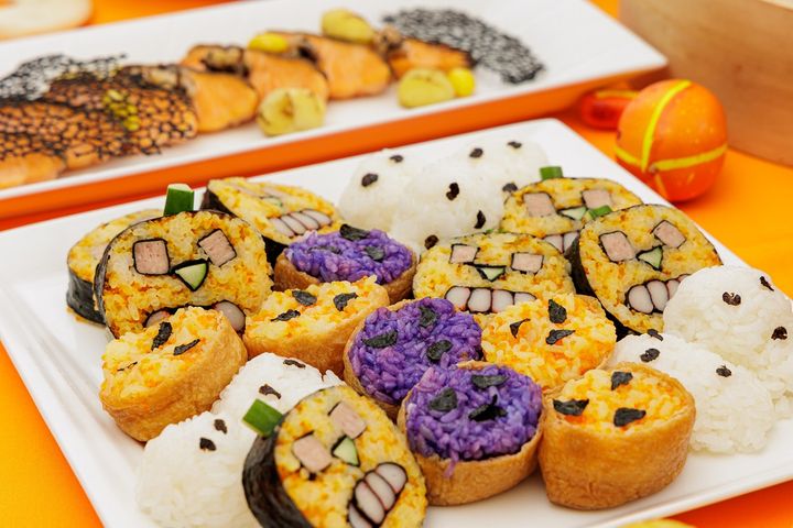 ジャックオランタンの飾り寿司/お化け稲荷/ガイコツのおにぎり