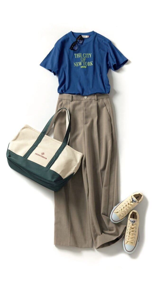 Tシャツ6380円（グッド ロック スピード／グッドスピード） ©2025. City of New York.All rights reserved. パンツ2万6400円（アンタイトル） バッグ9680円（ドレステリア／ドレステリア渋谷スクランブルスクエア店） スニーカー6380円（コンバース／コンバースインフォメーションセンター） メガネ2万7280円（レイバン／ルックスオティカジャパン カスタマーサービス）