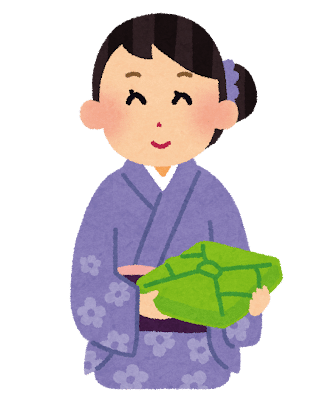 贈り物を渡す和装の女性のイラスト