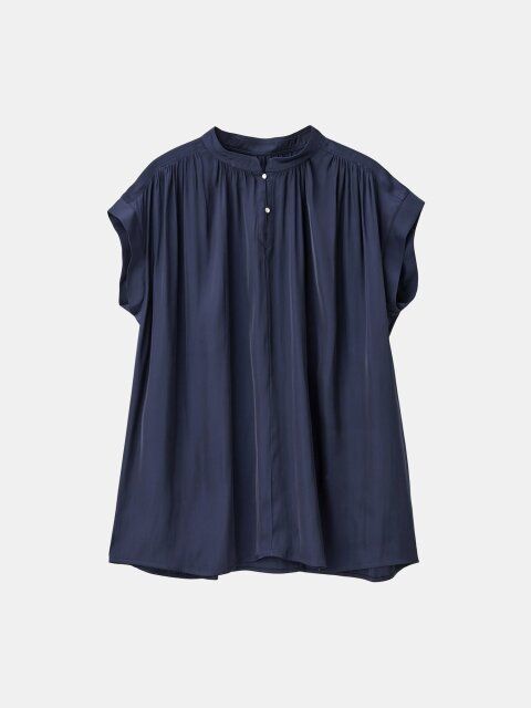 2025夏plst女性値下げライトサテンメタルボタンブラウス