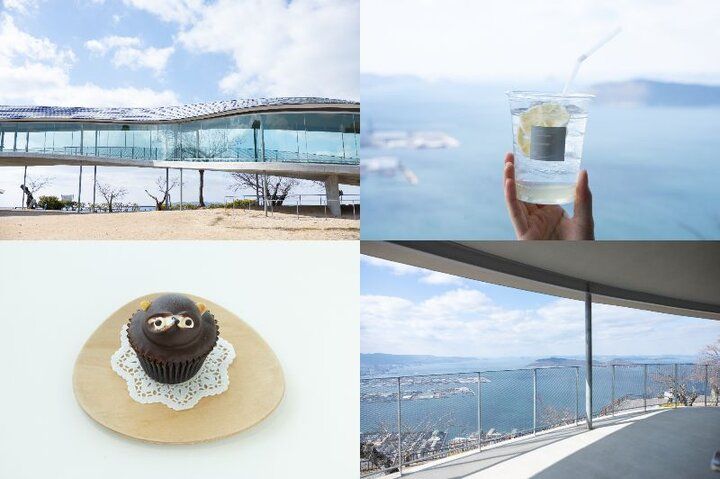 アートな交流スポット「やしまーる」で、パノラマに広がる香川県・屋島の景色と瀬戸内海を見渡す
