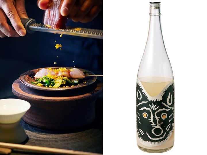 池尻大橋『髙崎のおかん』のイサキの串焼き、「久米桜 オオカミ」