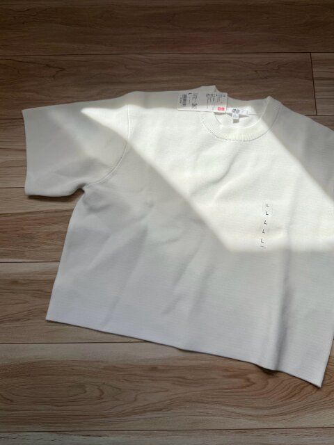 ユニクロ ウォッシャブルミラノリブセーター半袖 OFF WHITE