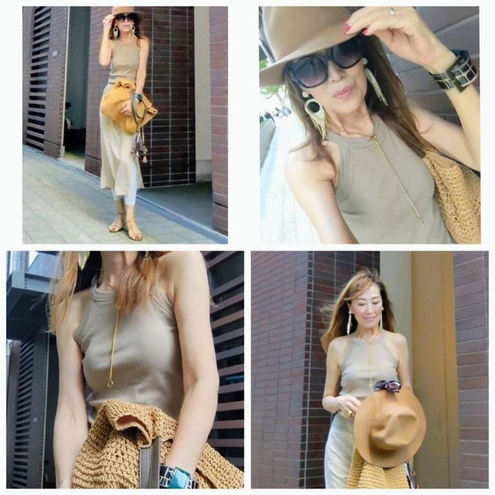 タンクトップ／ユニクロ 、スリットスカート／H&M