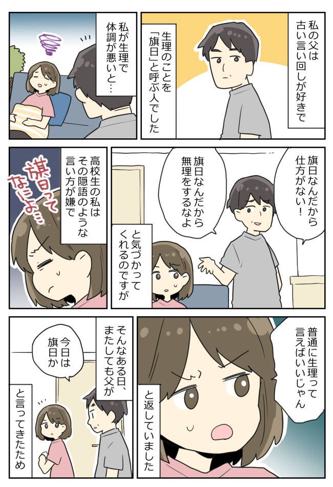 女の子の日を「旗日」と呼ぶ父。私が「普通に言って」と怒ると驚愕の反論をされ！？