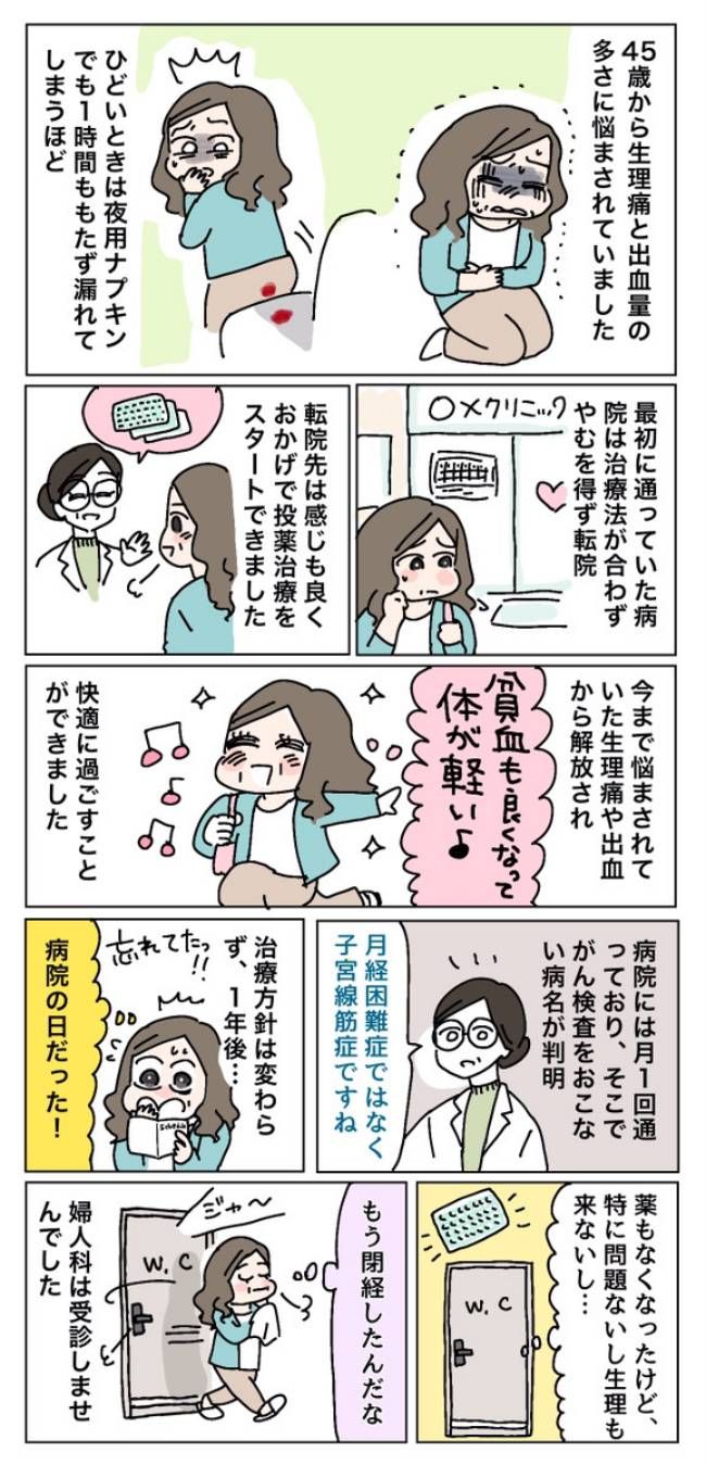 45歳から始まった激しい生理痛と大量出血に悩んでいた女性
