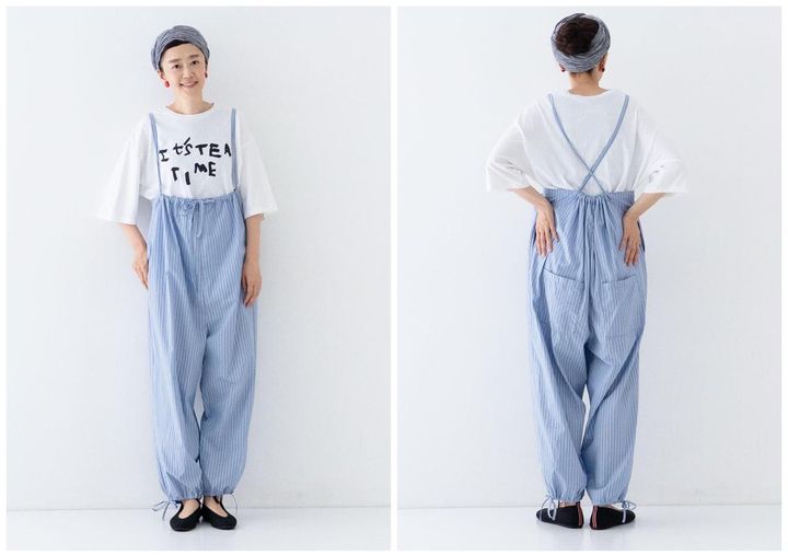 画像2: 【ネストローブ】“It’s ME” コットンストライプバルーンサロペット¥29,700、TEA TIME Tee¥14,300 nestrobe.com
