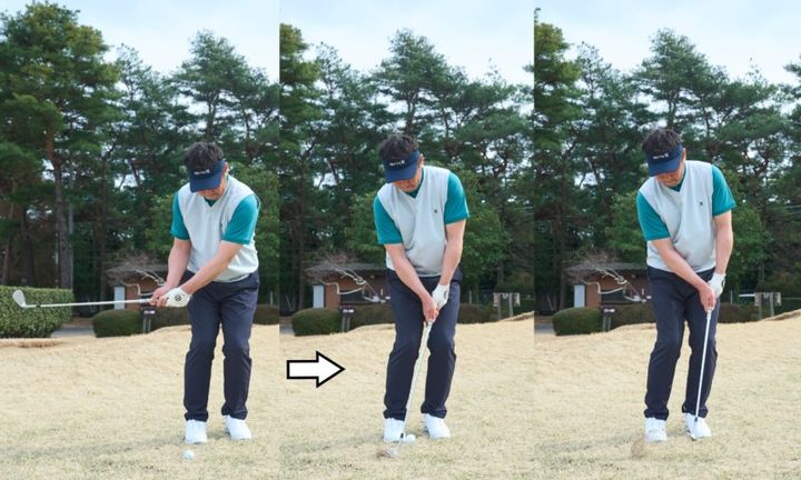 ミスが出ない“正しいアプローチの構え方”！右手1本で打てる位置にボールを置く