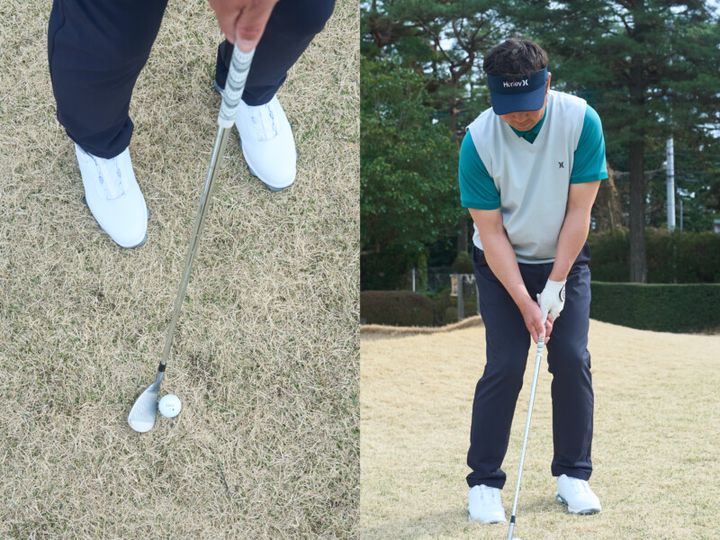 ミスが出ない“正しいアプローチの構え方”！右手1本で打てる位置にボールを置く