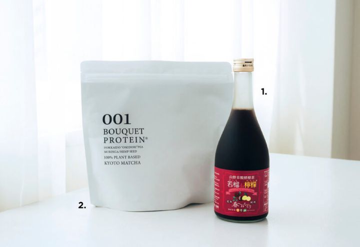 1_若榴 da 檸檬 500mL ¥6,100（言歩木） 2_ブーケプロテイン 001 500g ¥10,260（ザ・サロン・ブーケ）