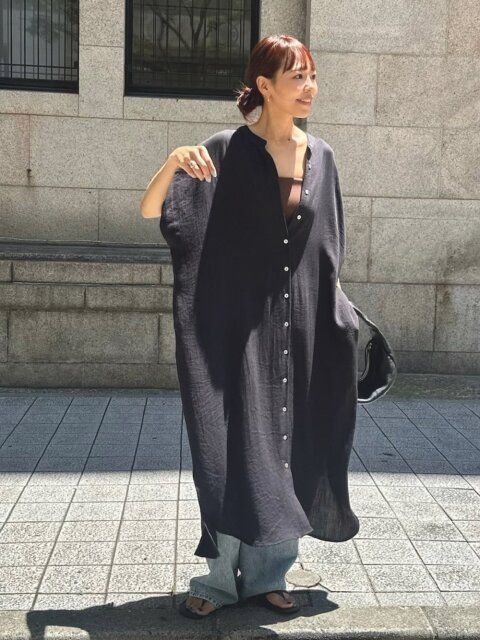 2025夏大人レディースゆったりシャツワンピースコーデ