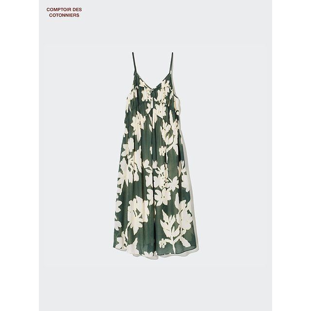 ユニクロのコットンレーヨンプリントストラップワンピース