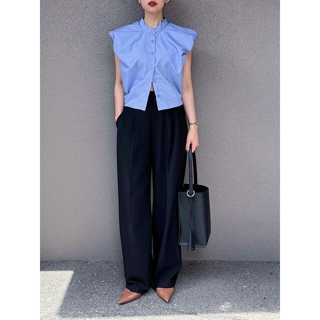 黒ワイドパンツコーデ1