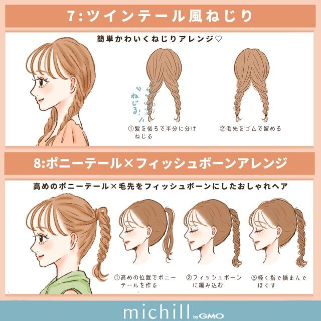 ツインテール風ねじり ポニーテール×フィッシュボーンアレンジ