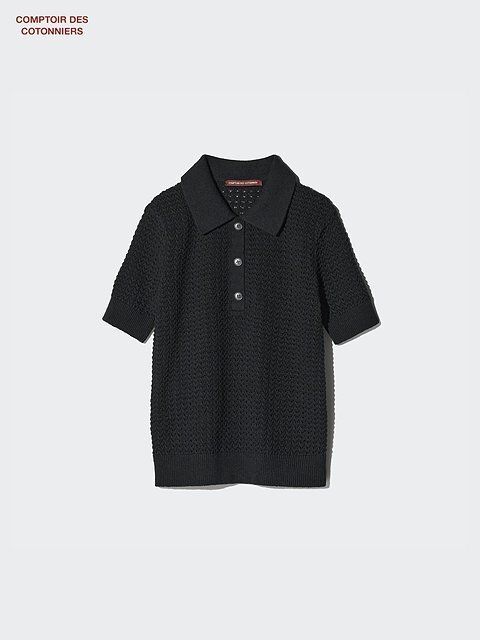 ユニクロのリネンコットンオープンワークポロセーター