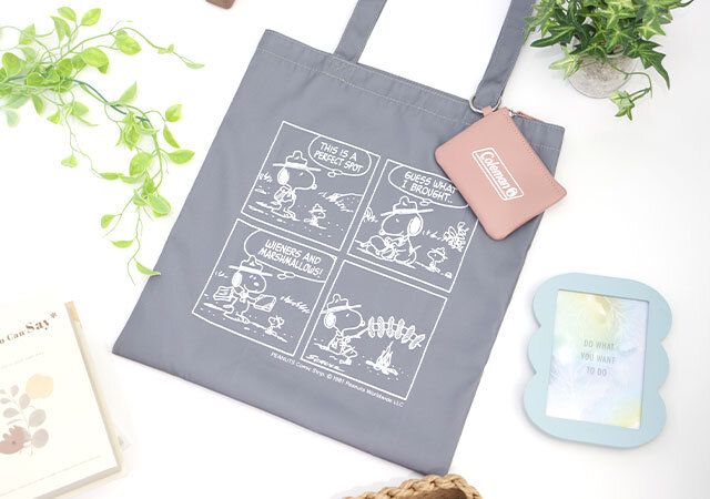 宝島社リンネル10月号増刊付録のスヌーピーとコールマンのトートバッグ＆キーチェーン付きコインケース1