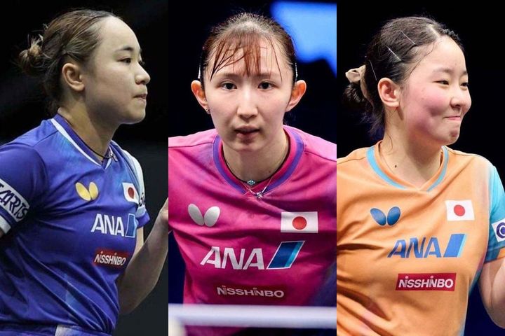 伊藤美誠、早田ひな、張本美和（C）WTT