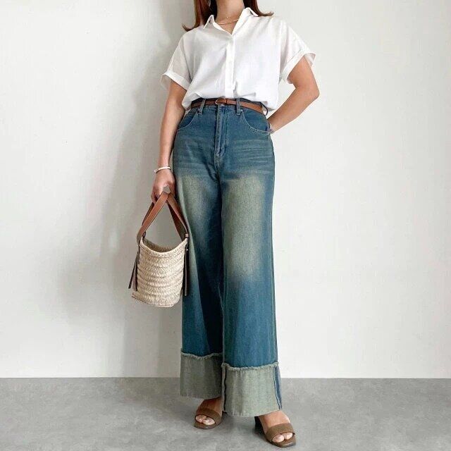 2025gu夏女性ドレープシャツお手本コーデ