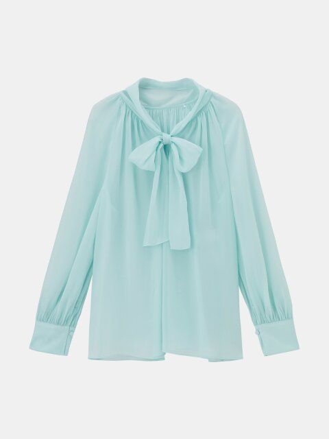 2025plst値下げシアーボウタイブラウス