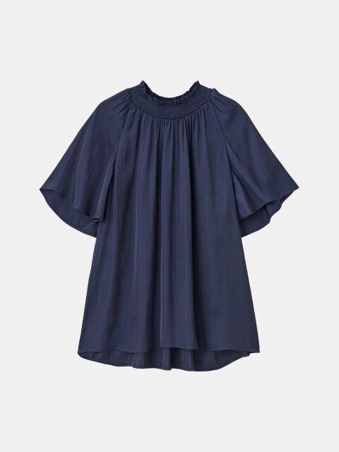 2025plst値下げライトサテンシャーリングギャザーブラウス