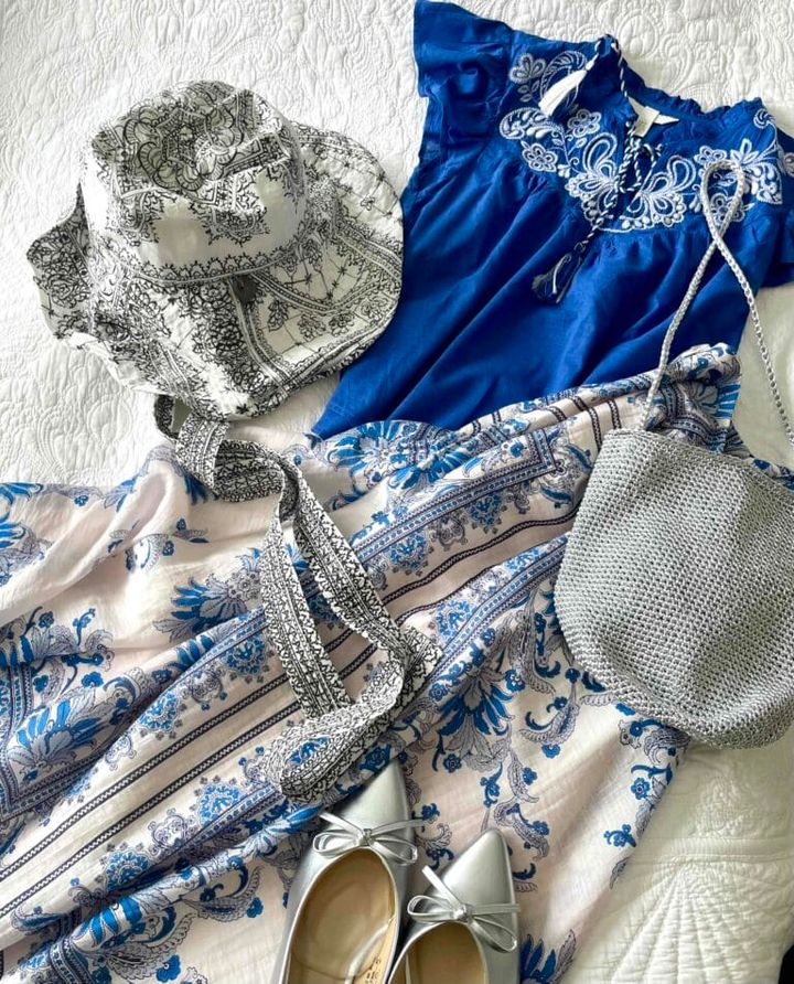 ブルー系の旅行コーデ