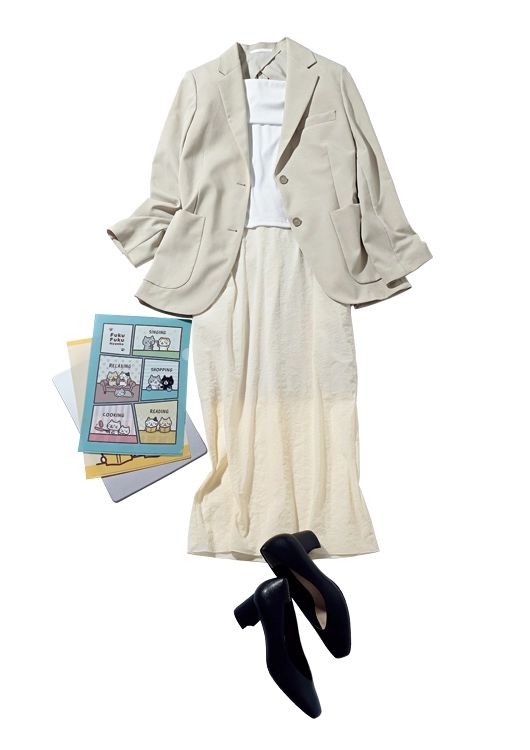 ホワイト×ベージュでつくる優しげ通勤コーデ