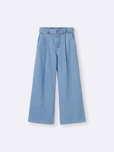 GUのライトデニムベルテッドワイドパンツ