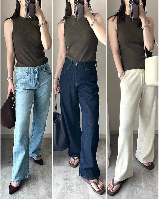 ユニクロのウォッシャブルニットブラトップのコーデ2