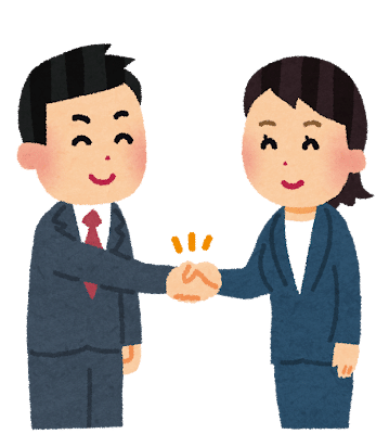 握手をしているビジネスマンのイラスト「男性と女性」