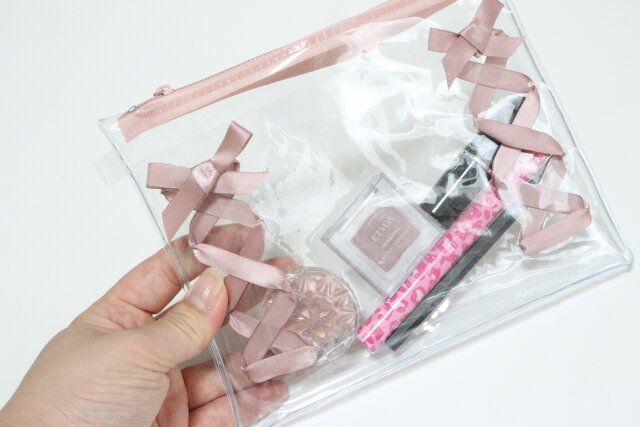 レースアップデザインPVCフラットポーチ コスメ収納