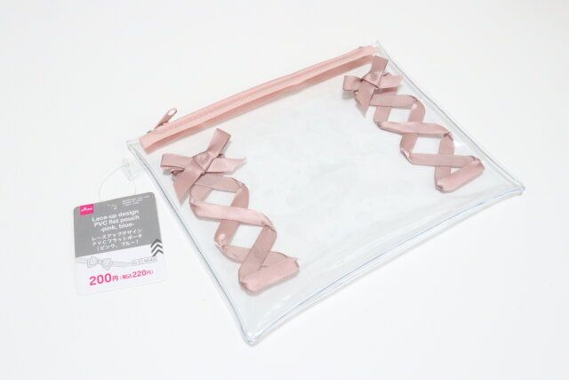 レースアップデザインPVCフラットポーチ