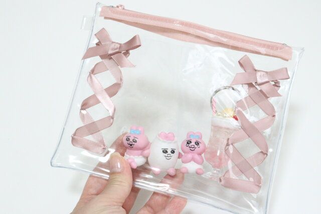 レースアップデザインPVCフラットポーチ 推し活グッズ