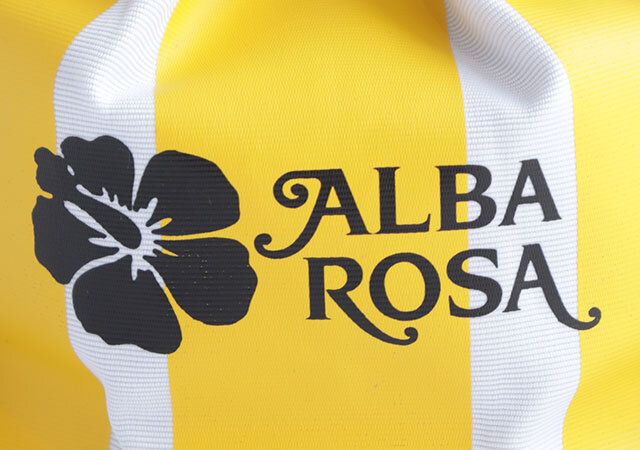 宝島社アルバローザ巾着ポーチストライプハイビスカス