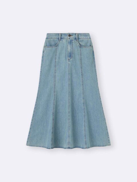 2025gu値下げライトデニムフレアマキシスカート