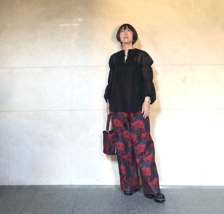 「SUTAKO369」のベトナムワイドパンツ×シアートップス