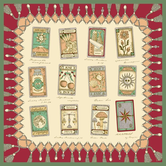 鏡の国をテーマにした絵画のようなスカーフを提案。「絵画を身に纏う」《マニプリ》の2025年秋冬のスカーフで奥行きのあるスタイルを