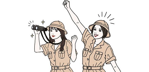 楢﨑裕美さん（左） 金森紗瑛（右）／イラスト