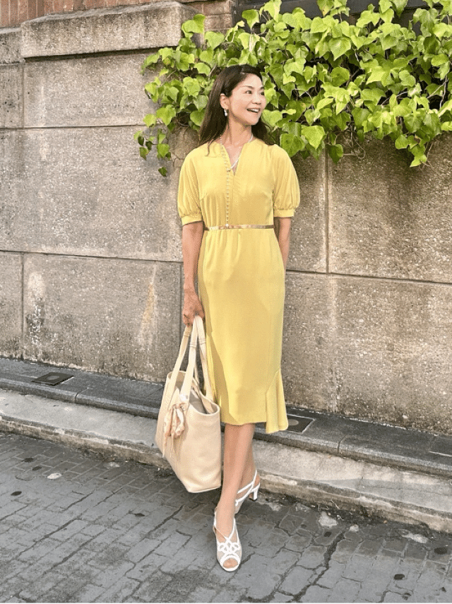 one-piece：setaichiro、 pumps：ginza yoshinoya、 bag：Chloé 、 pierce & necklace：S-by MARTIN