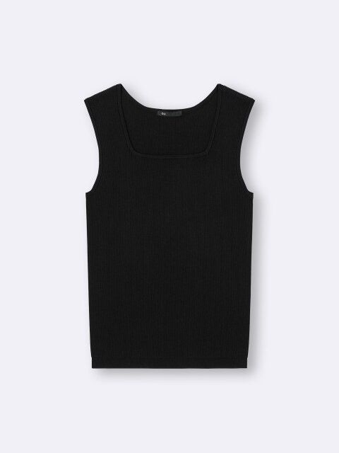 2025guリブニットスクエアネックタンクトップ