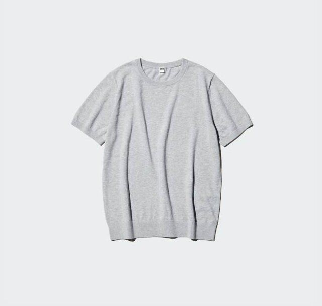 ユニクロ UVカットクルーネックセーター半袖 GRAY