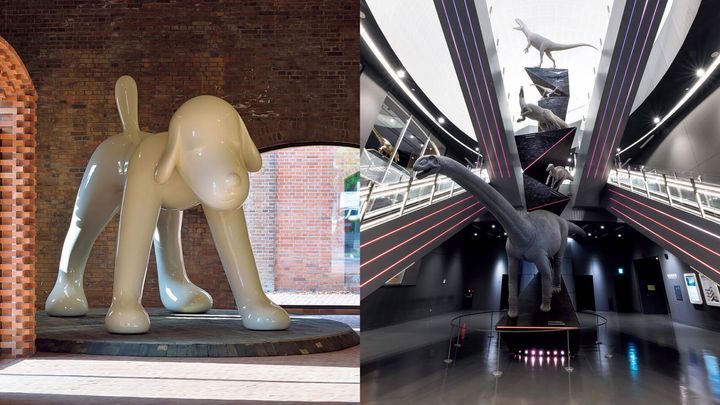 青森〈弘前れんが倉庫美術館〉エントランスと福井〈福井県立恐竜博物館〉の「恐竜の塔」