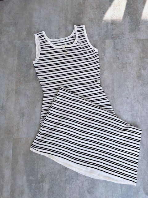 coca シャリ感レーヨンノースリーブニットワンピース ホワイトが基調のボーダーB