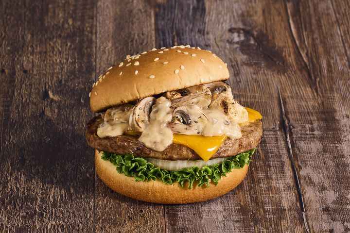 マッシュルームチーズバーガー ポルチーニクリームソース