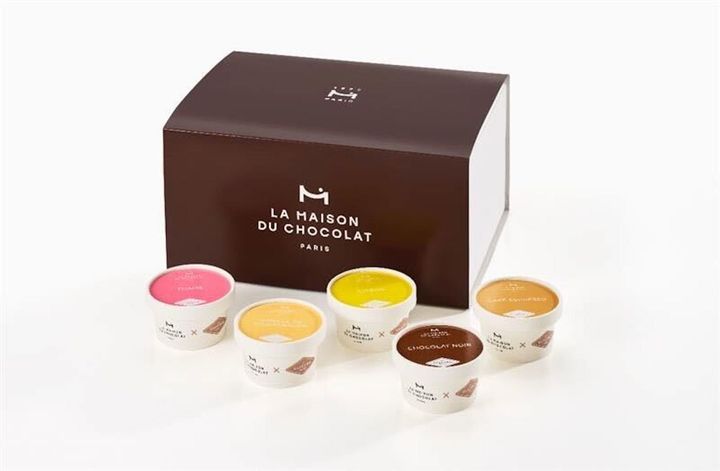 「グラス＆ソルベ 5個詰合せ」¥3,942 フレーバーは、ショコラ ノアール、カフェ エスプレッソ、ヴァニーユ マダガスカル、フレーズ、シトロンの全5種。